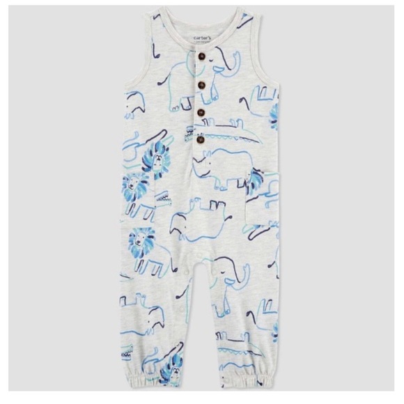 Carter's Other - Carter's Just One You Baby Boys' Safari Jumpsuit - Gray/Blue Size 9m